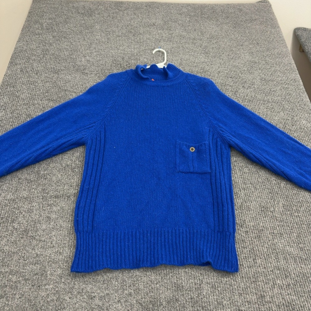 Vintage Marsh Landing‎ Sweater Mens M Blue Shetland Wool Mock Neck Ribbed Pocket